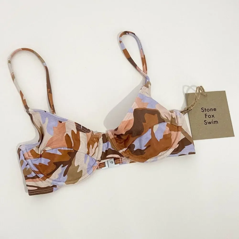 New Stone Fox Swim Bikini Top XS‎ Underwire Pastel Petal